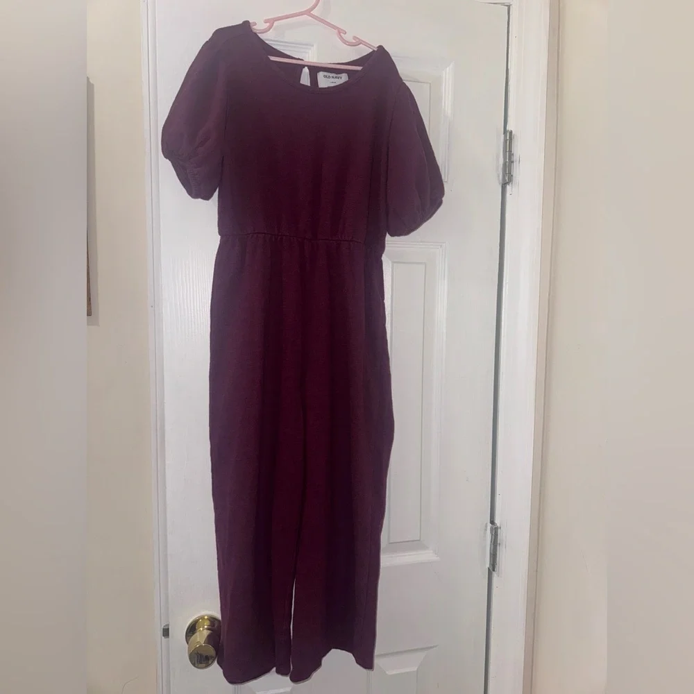 Old Navy Girls Burgundy Puff Sleeve Wide Leg Jumpsuit Size L 10/12
